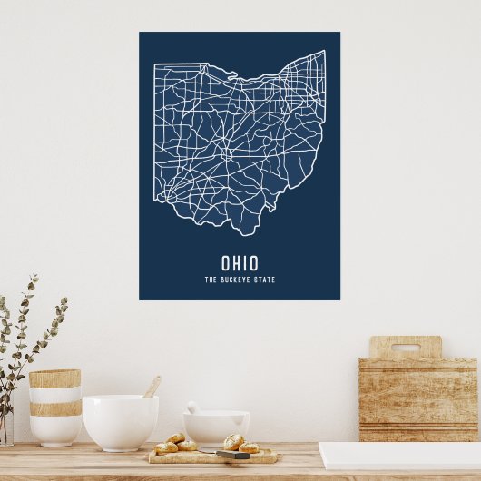 Ohio US Staat Road Map - Buckeye Staat Map Poster (Küche)
