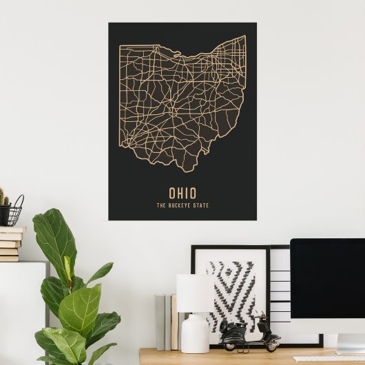 Ohio US Staat Road Map - Buckeye Staat Map Poster (Heimbüro)