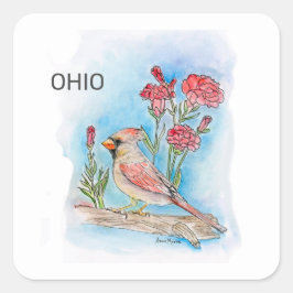 Ohio-Vogel und Blume Quadratischer Aufkleber