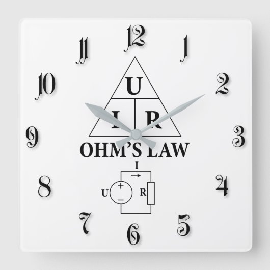 Ohm-Gesetz Quadratische Wanduhr (Vorderseite)