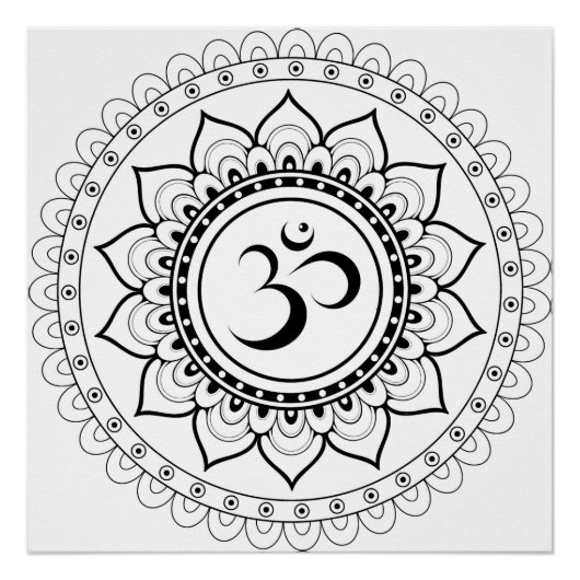 Ohm Mandala Om Mandala White & Black Poster (Vorderseite)