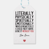 Ohne dich hätte es buchstäblich nicht geschafft geschenkanhänger (Rückseite)