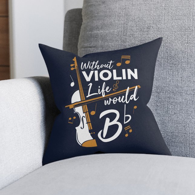 Ohne Geige wäre das Leben ein flatter Musiker Kissen (Cute Violinist Navy Blue Throw Pillow with funny saying)