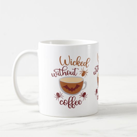 Ohne Kaffee Spaß brauner Text Halloween Kaffeetasse (Links)