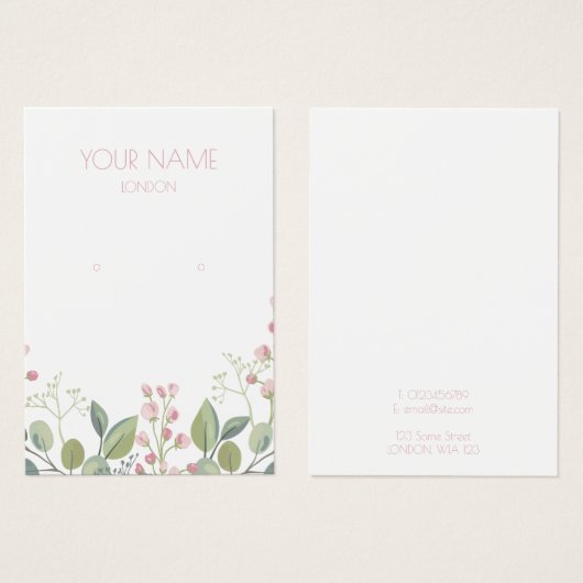 Ohrring-Karte mit rosa und grüner Blume (Vorne & Hinten)