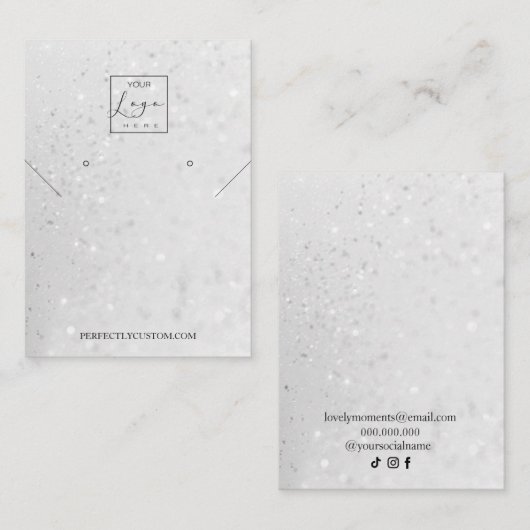 Ohrringe aus silberfarbenem Glitzer Visitenkarte (Vorne/Hinten)