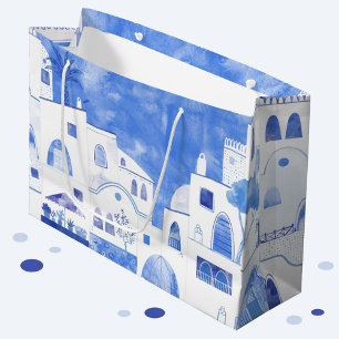 Oia Santorini Aquarellmalerei Große Geschenktüte