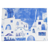 Oia Santorini Aquarellmalerei Große Geschenktüte (Vorderseite)