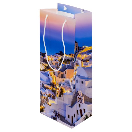 Oia Santorini Geschenktüte Für Weinflaschen (Rückseite Schrägansicht)