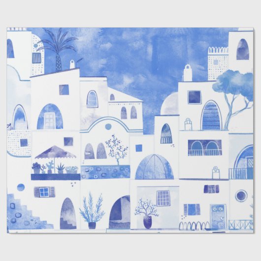 Oia Santorini Griechenland Aquarellmalerei Geschenkpapier (Flach)