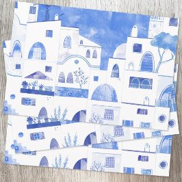 Oia Santorini Griechenland Aquarellmalerei Geschenkpapier Set