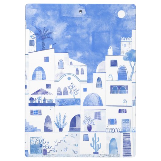 Oia Santorini Griechenland Aquarellmalerei Klemmbrett (Rückseite)