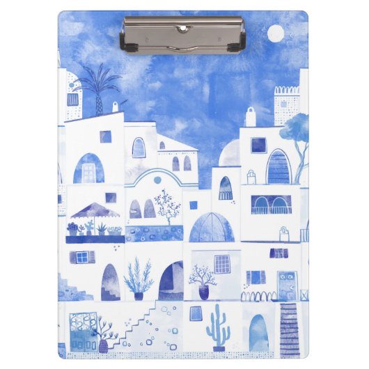 Oia Santorini Griechenland Aquarellmalerei Klemmbrett (Vorderseite)