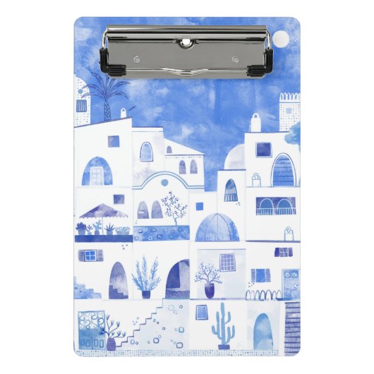 Oia Santorini Griechenland Aquarellmalerei Mini Klemmbrett (Vorderseite)