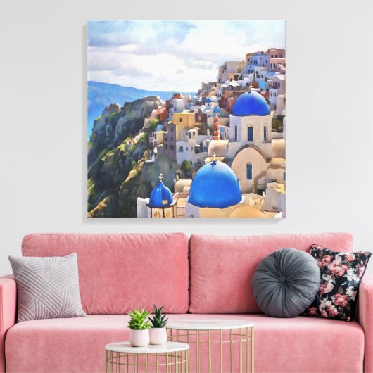 Oia, Santorini. Griechenland. Ölgemälde. Canvas Pr Leinwanddruck (Insitu (Wohnzimmer))