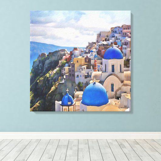 Oia, Santorini. Griechenland. Ölgemälde. Canvas Pr Leinwanddruck (Insitu (Holzboden))