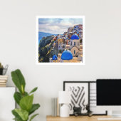 Oia, Santorini. Griechenland. Ölgemälde. Poster (Heimbüro)