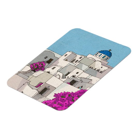 Oia Santorini Insel Griechenland Whimsical Illustr Magnet (Linke Seite)