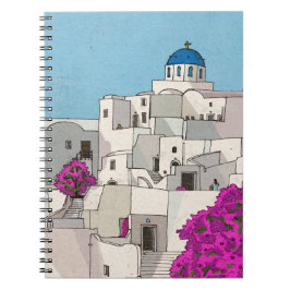 Oia Santorini Insel Griechenland Whimsical Illustr Notizblock