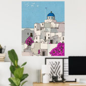 Oia Santorini Insel Griechenland Whimsical Illustr Poster (Heimbüro)