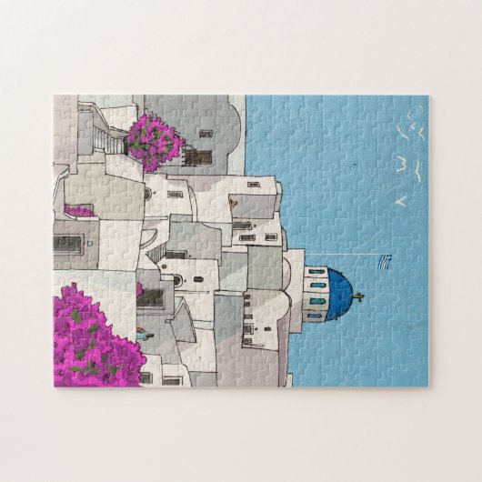 Oia Santorini Insel Griechenland Whimsical Illustr Puzzle (Horizontal)