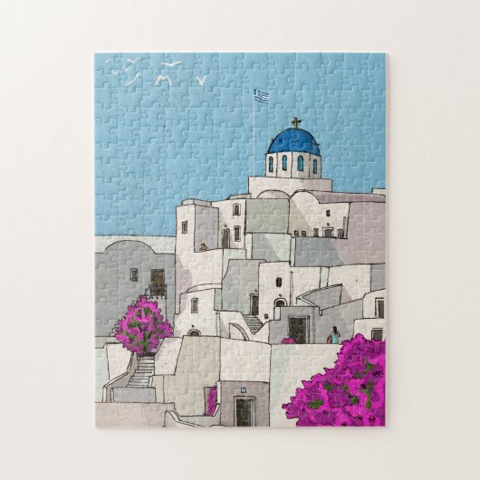 Oia Santorini Insel Griechenland Whimsical Illustr Puzzle (Vertikal)