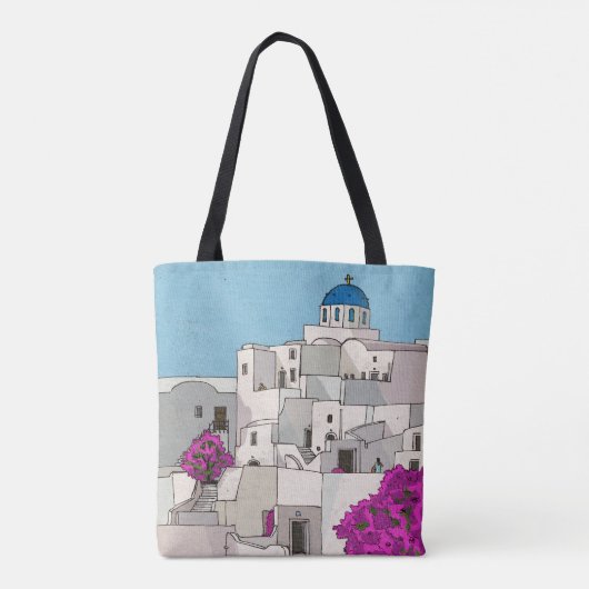 Oia Santorini Insel Griechenland Whimsical Illustr Tasche (Rückseite)
