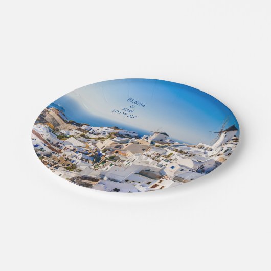 Oia Santorini Pappteller (Schrägansicht)