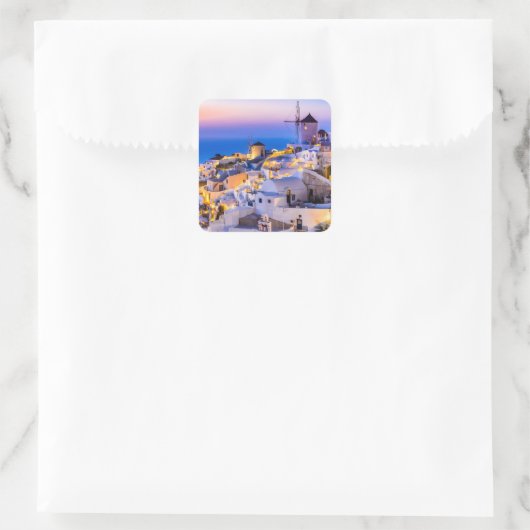 Oia Santorini Quadratischer Aufkleber (Tasche)