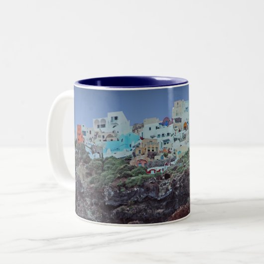 Oia, Santorini Zweifarbige Tasse (Vorderseite Links)