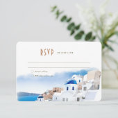 Oia Village auf Santorini Island Wedding RSVP/Antw Einladung (Stehend Vorderseite)