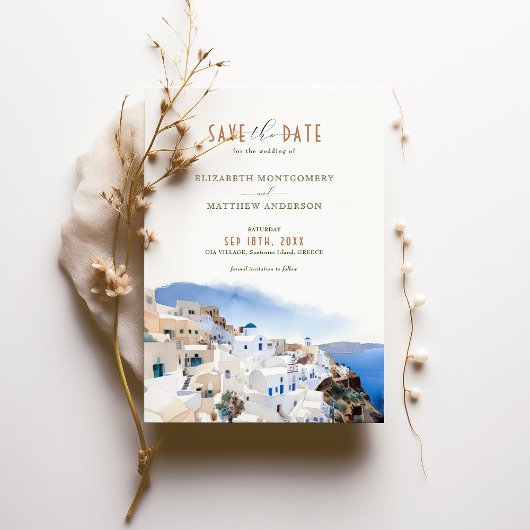 Oia Village Santorini Save the Date Hochzeit Itali Einladung