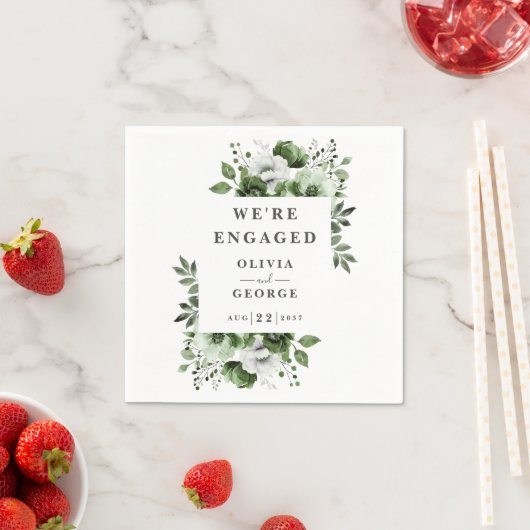 OIive Green Modern Country Floral Engagement Party Serviette (Beispiel)