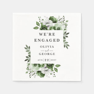 OIive Green Modern Country Floral Engagement Party Serviette