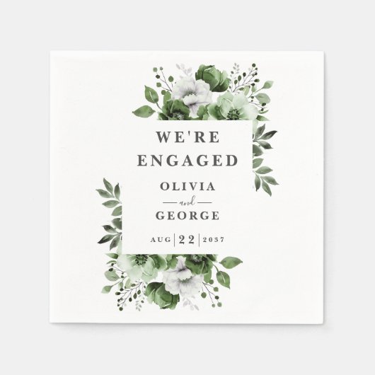 OIive Green Modern Country Floral Engagement Party Serviette (Vorderseite)