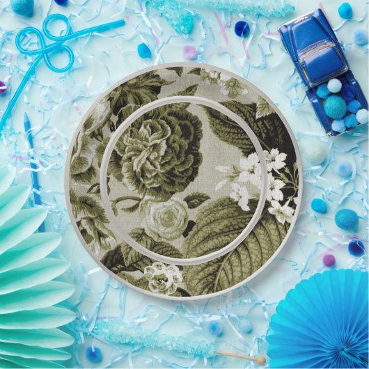 OIive grünes BlumenToile No.1 Pappteller (Party)