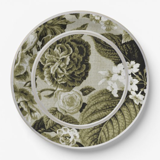 OIive grünes BlumenToile No.1 Pappteller (Vorderseite)