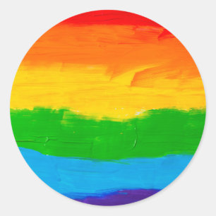 Oil paint Rainbow Colors Gay Lesbian LGBT Runder Aufkleber