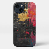 Oil Paint Splash Design Black, Red, Gold iPhone Hülle (Rückseite)