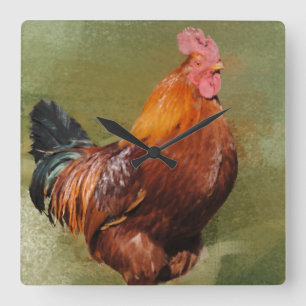 Oil Painted chicken Kitchen Clock Quadratische Wanduhr