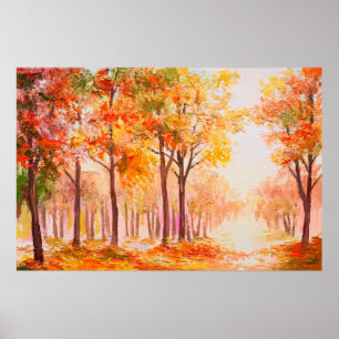 Oil painting landscape - colorful autumn forest poster