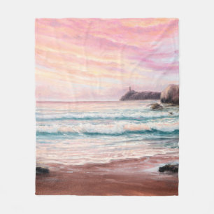  oil painting of beautiful purple sunset over ocea fleecedecke