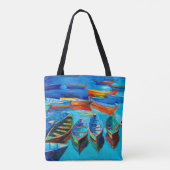 oil painting of boats and sea on canvas. Sunset o Tasche (Rückseite)