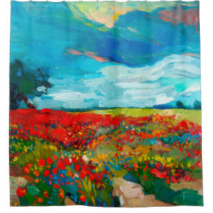 oil painting of fields of flowers on canvas. Coun Duschvorhang