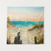 oil painting of ocean beach dunes with seagulls o wandteppich (Vorderseite)