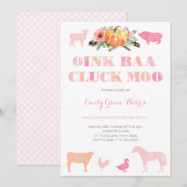 Oink Baa Cluck Moo, Farm Birthday Party for Girl Einladung