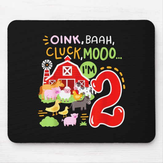 Oink Baa Moo Ich bin 2 Bauernhoftiere 2. Geburtsta Mousepad (Vorne)