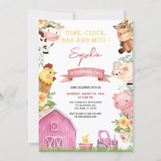 Oink Baa Moo Landtiere Barnyard Geburtstag Einladung
