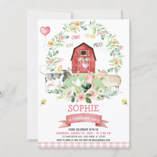 Oink Baa Moo Landtiere Barnyard Geburtstag Einladung