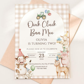 Oink Baa Moo Turning Two Birthday Invitation Edita Einladung